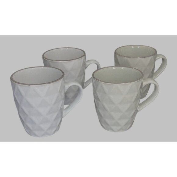 Embossed Ceramic Coffee Mug Set  Dishwasher & Microwave Safe  Geometric - Picture 2 of 7